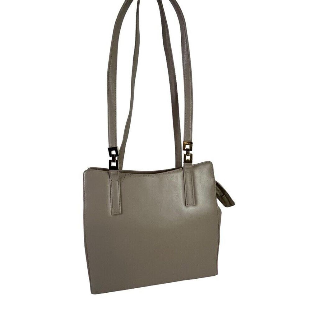 Jones New York Womens Vintage Taupe Beige Double Handle Shoulder Bag Purse